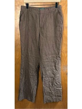 Lauren Ralph Lauren Chocolate Brown 100% Linen Wide Leg Pants Lagenlook Boho 10
